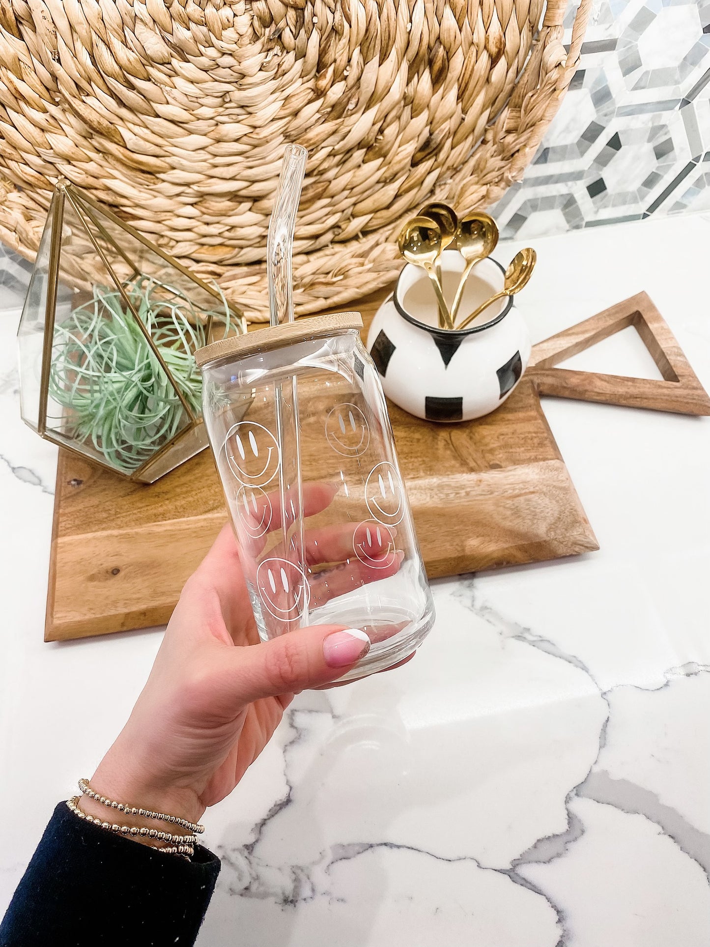 Can Glass with Lid + Straw | 16 oz Smile